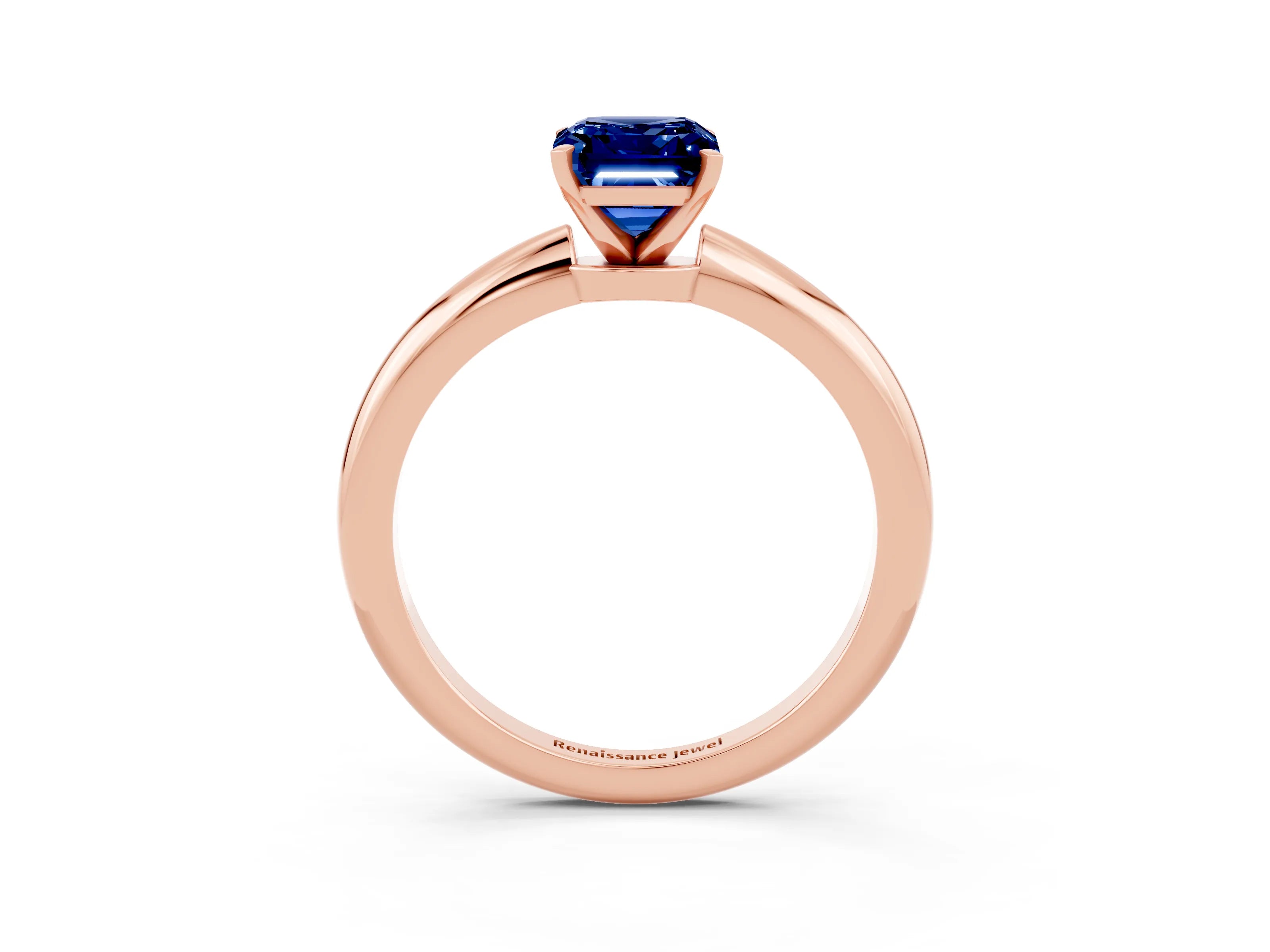 Rose gold Emerald Cut Blue Sapphire Solitaire Ring with Six-Prong Setting and Classic Band_3