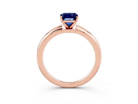 Rose gold Emerald Cut Blue Sapphire Solitaire Ring with Six-Prong Setting and Classic Band_3