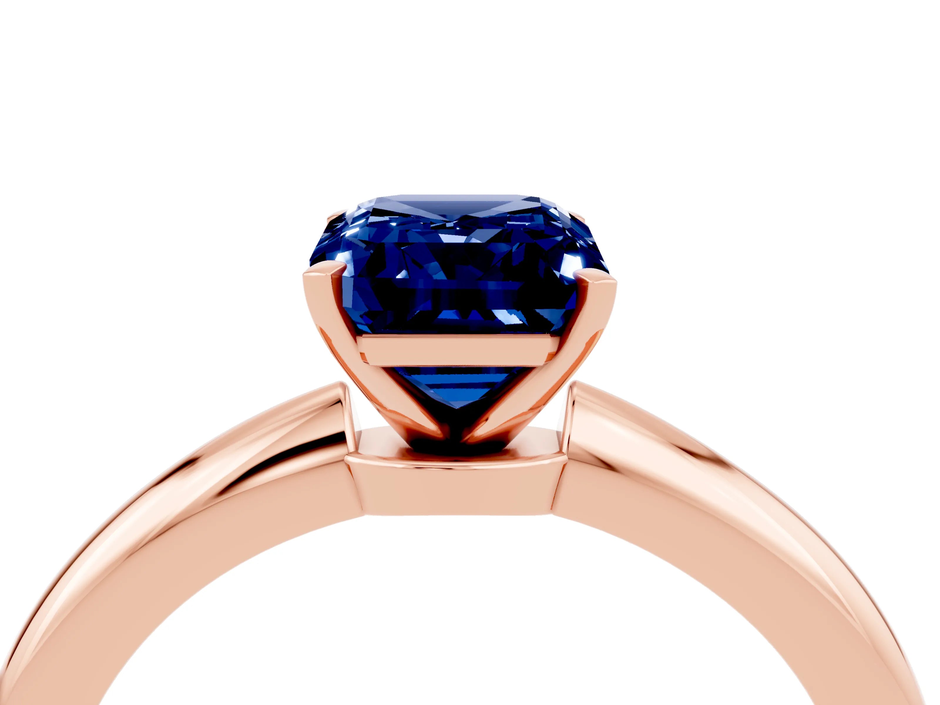 Rose gold Emerald Cut Blue Sapphire Solitaire Ring with Six-Prong Setting and Classic Band_4