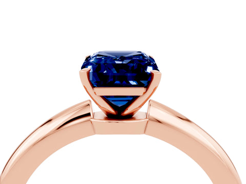Rose gold Emerald Cut Blue Sapphire Solitaire Ring with Six-Prong Setting and Classic Band_4