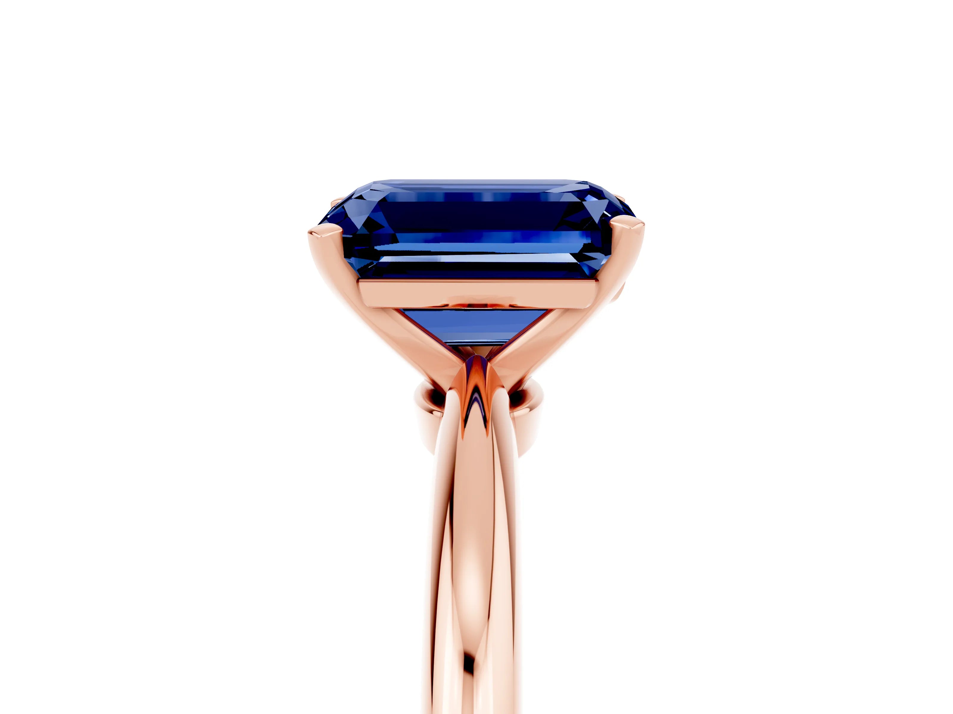 Rose gold Emerald Cut Blue Sapphire Solitaire Ring with Six-Prong Setting and Classic Band_5