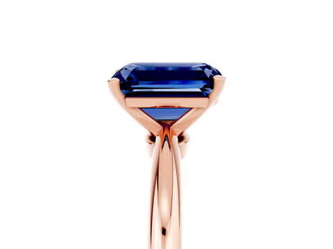 Rose gold Emerald Cut Blue Sapphire Solitaire Ring with Six-Prong Setting and Classic Band_5