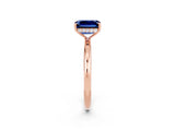 Rose gold Emerald Cut Blue Sapphire Solitaire Ring with Thin Band and Four-Prong Setting_14