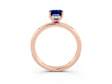 Rose gold Emerald Cut Blue Sapphire Solitaire Ring with Thin Band and Four-Prong Setting_15