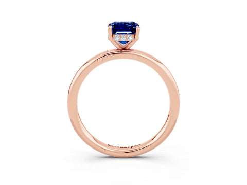 Rose gold Emerald Cut Blue Sapphire Solitaire Ring with Thin Band and Four-Prong Setting_15