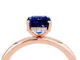 Rose gold Emerald Cut Blue Sapphire Solitaire Ring with Thin Band and Four-Prong Setting_16