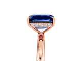 Rose gold Emerald Cut Blue Sapphire Solitaire Ring with Thin Band and Four-Prong Setting_17