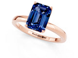 Rose gold Emerald Cut Blue Sapphire Solitaire Ring with Thin Band and Prong Setting_13