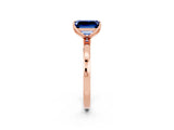 Rose gold Emerald Cut Blue Sapphire Solitaire Ring with Thin Band and Prong Setting_14