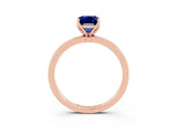 Rose gold Emerald Cut Blue Sapphire Solitaire Ring with Thin Band and Prong Setting_15