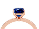 Rose gold Emerald Cut Blue Sapphire Solitaire Ring with Thin Band and Prong Setting_16
