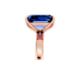 Rose gold Emerald Cut Blue Sapphire Solitaire Ring with Thin Band and Prong Setting_17