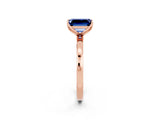 Rose gold Emerald Cut Blue Sapphire Solitaire Ring with Thin Band and Prong Setting_26