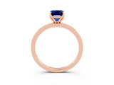 Rose gold Emerald Cut Blue Sapphire Solitaire Ring with Thin Band and Prong Setting_27
