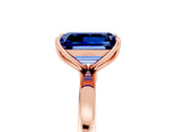 Rose gold Emerald Cut Blue Sapphire Solitaire Ring with Thin Band and Prong Setting_29