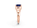 Rose gold Emerald Cut Blue Sapphire Solitaire Ring with Wide Band and Prong Setting_2