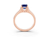 Rose gold Emerald Cut Blue Sapphire Solitaire Ring with Wide Band and Prong Setting_3