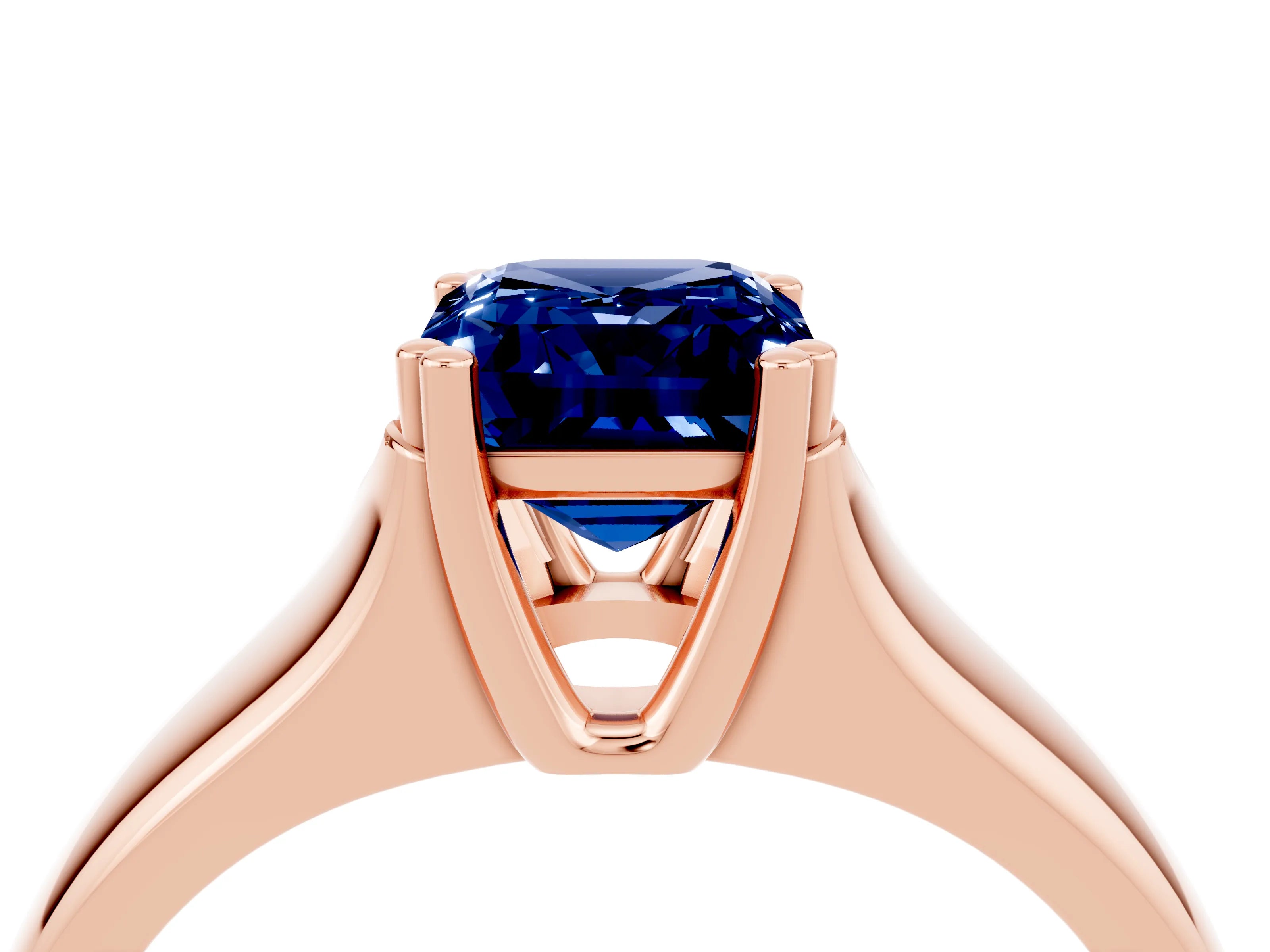 Rose gold Emerald Cut Blue Sapphire Solitaire Ring with Wide Band and Prong Setting_4