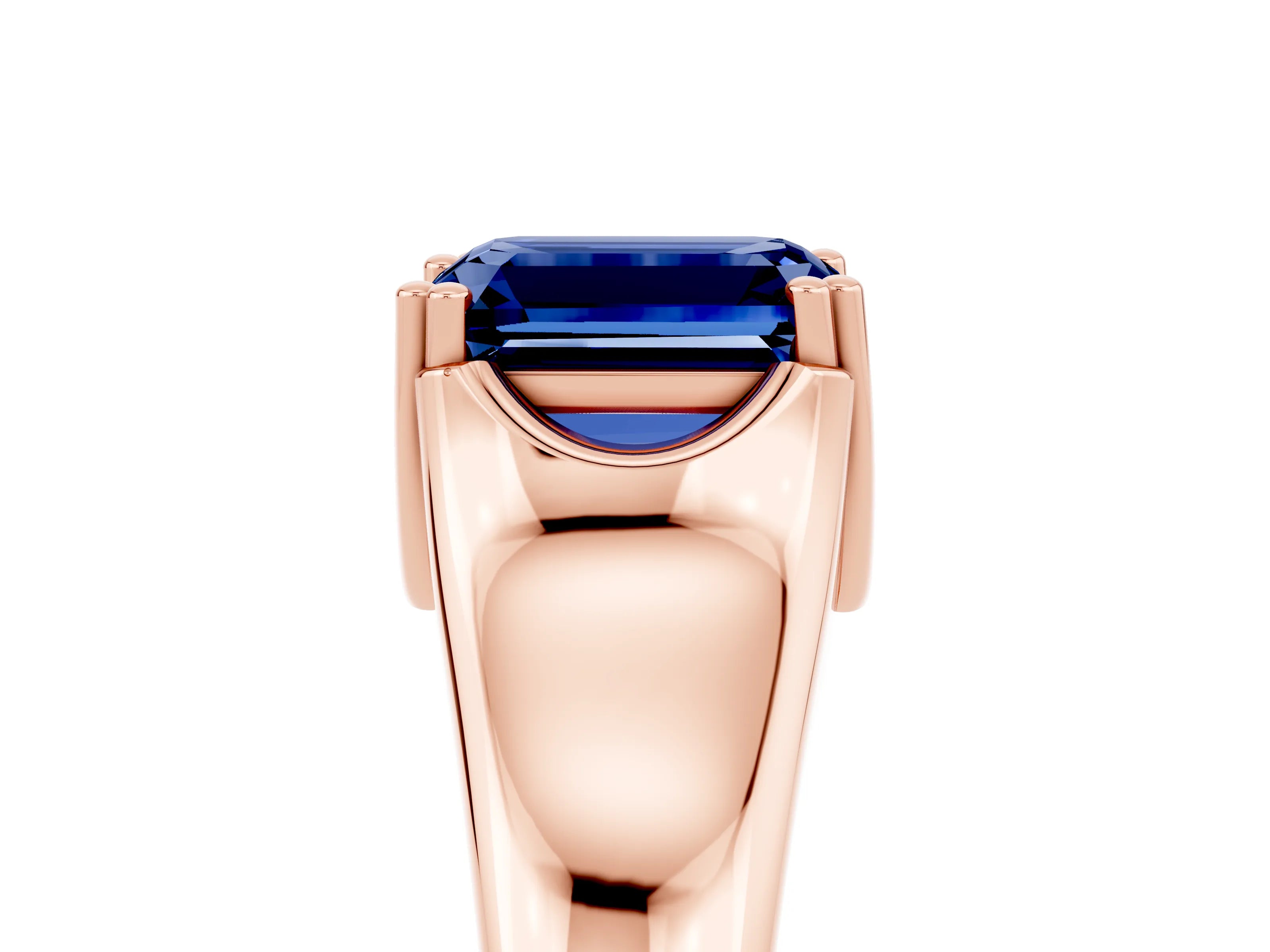 Rose gold Emerald Cut Blue Sapphire Solitaire Ring with Wide Band and Prong Setting_5