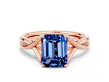 Rose gold Emerald Cut Blue Sapphire Solitaire Twist Band Prong Setting Ring_42