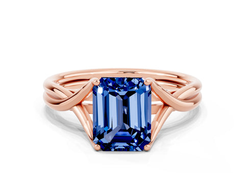 Rose gold Emerald Cut Blue Sapphire Solitaire Twist Band Prong Setting Ring_42