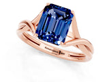 Rose gold Emerald Cut Blue Sapphire Solitaire Twist Band Prong Setting Ring_43