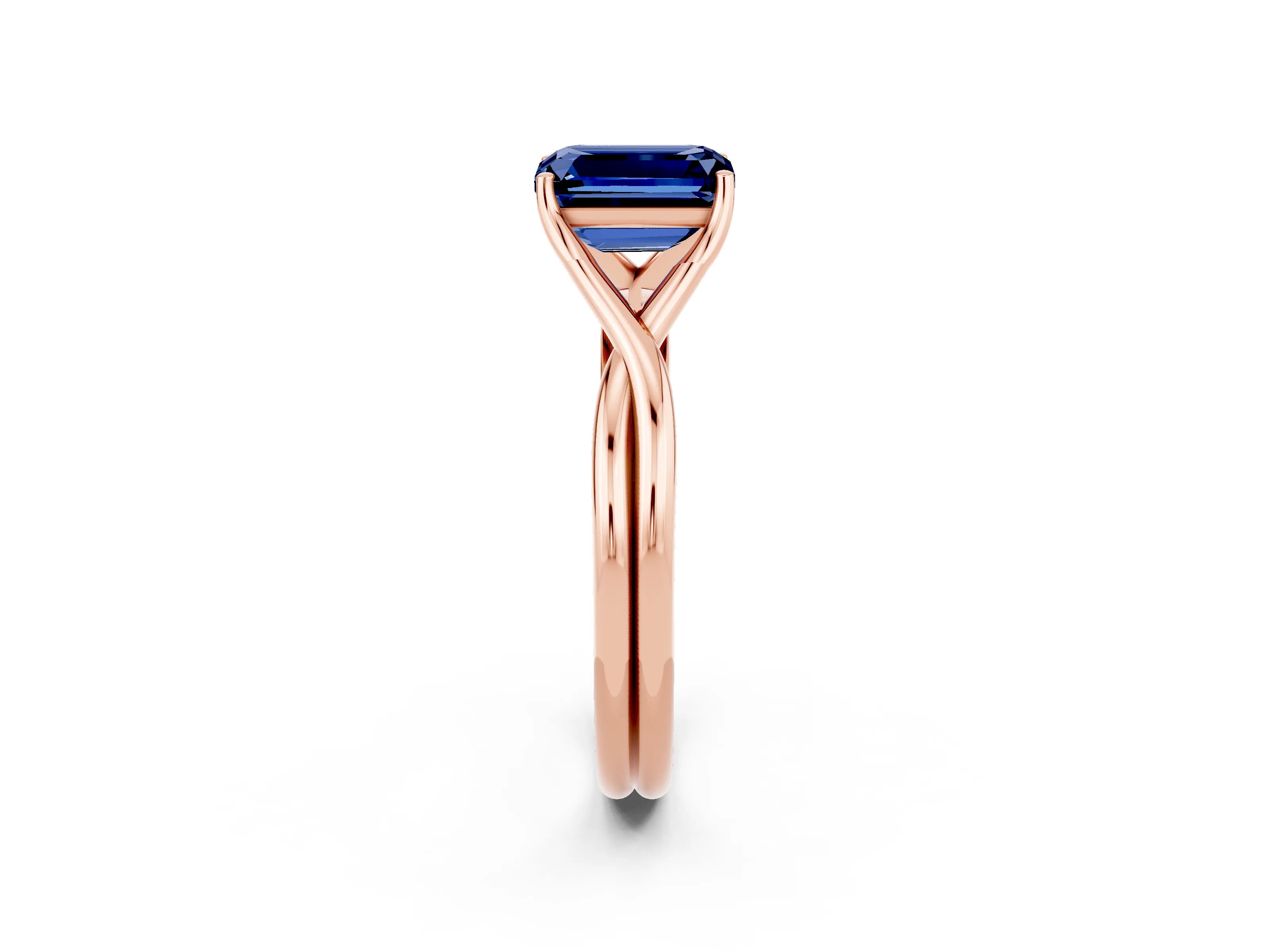 Rose gold Emerald Cut Blue Sapphire Solitaire Twist Band Prong Setting Ring_44