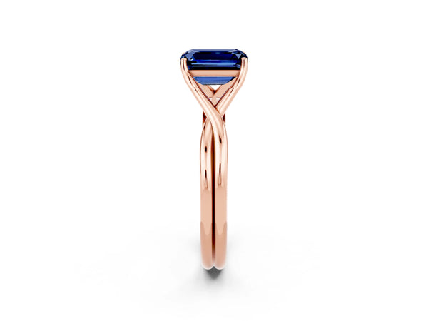 Rose gold Emerald Cut Blue Sapphire Solitaire Twist Band Prong Setting Ring