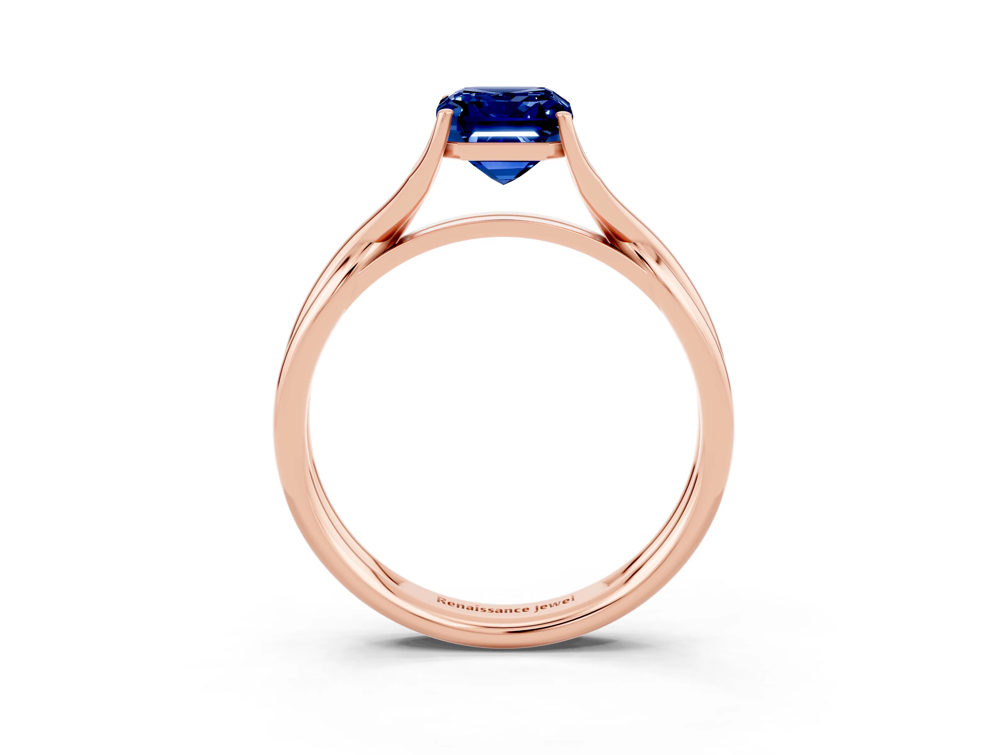 Rose gold Emerald Cut Blue Sapphire Solitaire Twist Band Prong Setting Ring_45