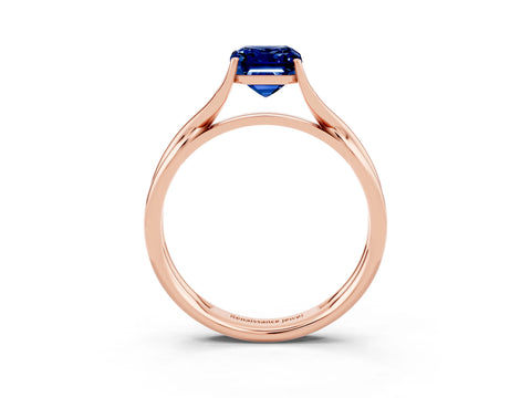 Rose gold Emerald Cut Blue Sapphire Solitaire Twist Band Prong Setting Ring_45