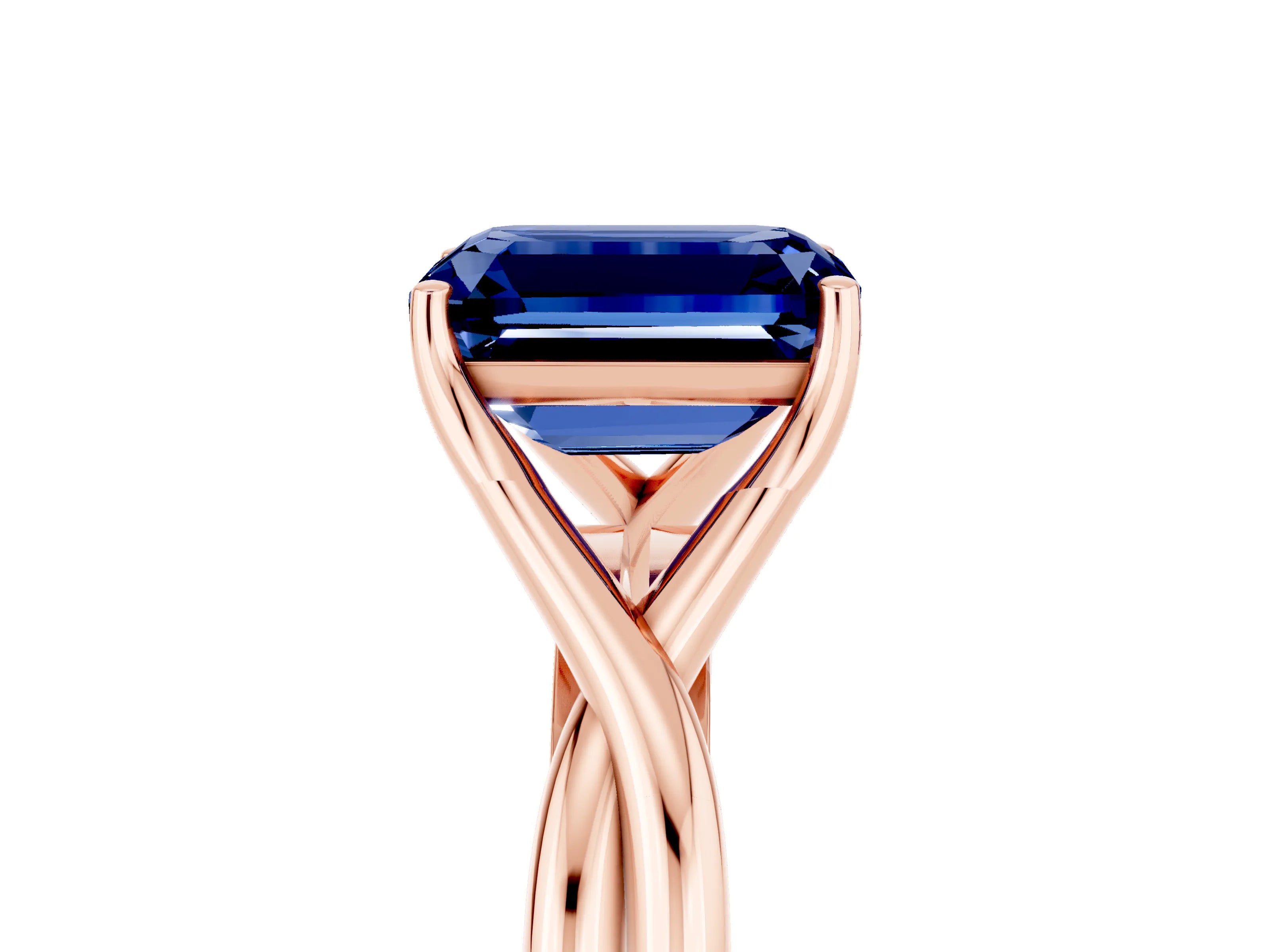 Rose gold Emerald Cut Blue Sapphire Solitaire Twist Band Prong Setting Ring_47