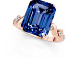 Rose gold Emerald Cut Blue Sapphire Solitaire Twisted Band with Round  Accents and Prong Setting_13