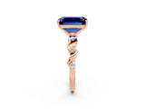 Rose gold Emerald Cut Blue Sapphire Solitaire Twisted Band with Round  Accents and Prong Setting_14