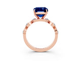 Rose gold Emerald Cut Blue Sapphire Solitaire Twisted Band with Round  Accents and Prong Setting_15