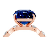 Rose gold Emerald Cut Blue Sapphire Solitaire Twisted Band with Round  Accents and Prong Setting_16