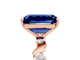 Rose gold Emerald Cut Blue Sapphire Solitaire Twisted Band with Round  Accents and Prong Setting_17