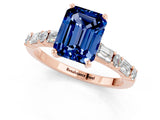 Rose gold Emerald Cut Blue Sapphire Solitaire with Side Baguettes and Channel Set Band_1