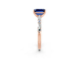Rose gold Emerald Cut Blue Sapphire Solitaire with Side Baguettes and Channel Set Band_2