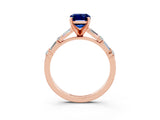 Rose gold Emerald Cut Blue Sapphire Solitaire with Side Baguettes and Channel Set Band_3