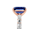 Rose gold Emerald Cut Blue Sapphire Solitaire with Side Baguettes and Channel Set Band_5