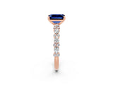 Rose gold Emerald Cut Blue Sapphire Solitaire with Side Stones, Pave Band, Four-Prong Setting_38