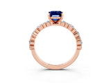 Rose gold Emerald Cut Blue Sapphire Solitaire with Side Stones, Pave Band, Four-Prong Setting_39
