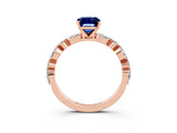 Rose gold Emerald Cut Blue Sapphire Solitaire with Side Stones on a Pavé Band and Four-Prong Setting_3