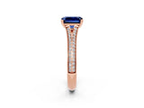 Rose gold Emerald Cut Blue Sapphire Split Shank Engagement Ring with Pavé Band_2