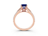 Rose gold Emerald Cut Blue Sapphire Split Shank Engagement Ring with Pavé Band_3