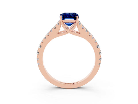 Rose gold Emerald Cut Blue Sapphire Split Shank Pavé Engagement Ring with Four-Prong Setting_15