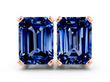 Rose gold Emerald Cut Blue Sapphire Stud Earrings_18
