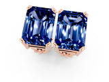 Rose gold Emerald Cut Blue Sapphire Stud Earrings_19