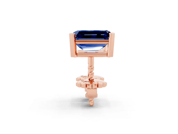 Rose gold Emerald Cut Blue Sapphire Stud Earrings