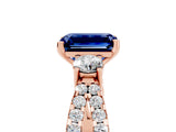 Rose gold Emerald Cut Blue Sapphire Three-Stone Ring with Pavé Split Shank and Four-Prong Setting_5
